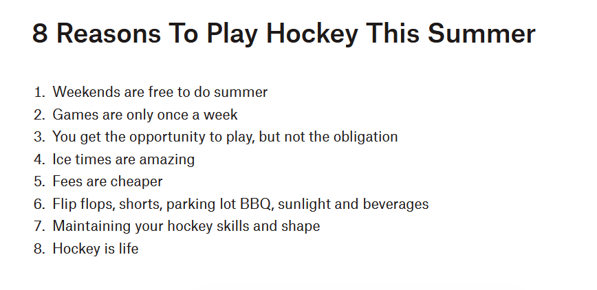 8 reasons to play summer hockey